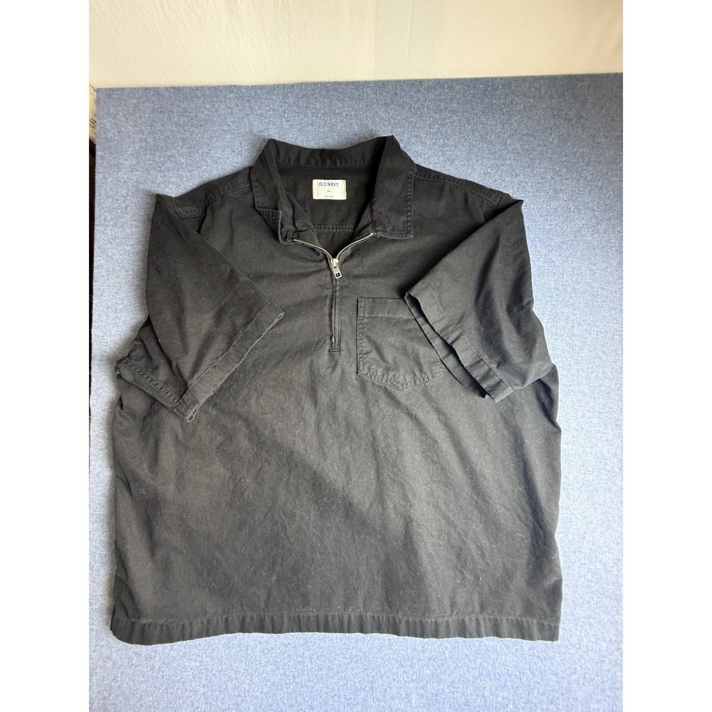 Old Navy Mens XXL Black Quarter Zip Short Sleeve Cotton Shirt Pocket Casual